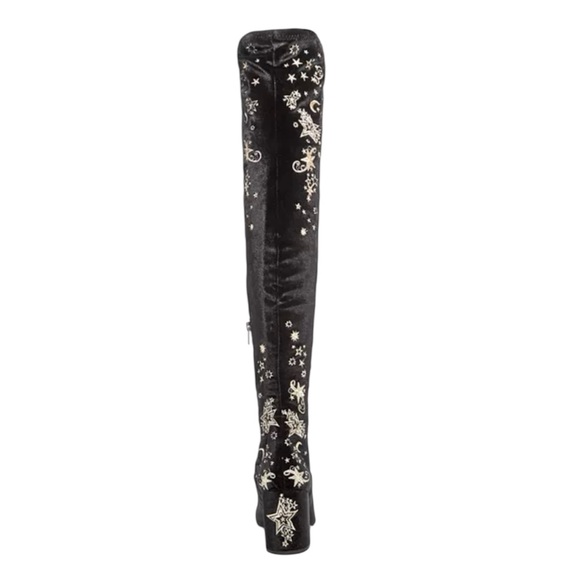 NWB Ash Eros velvet with metallic silver star embroidery knee-high boots - Picture 2 of 11
